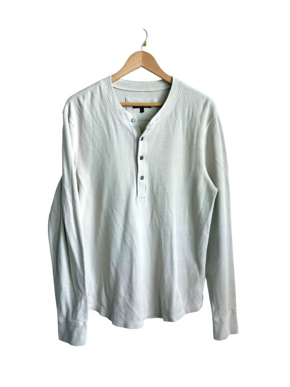 7 For All Mankind Men's Waffle Knit Henley Thermal Shirt Ivory Long Sleeve L